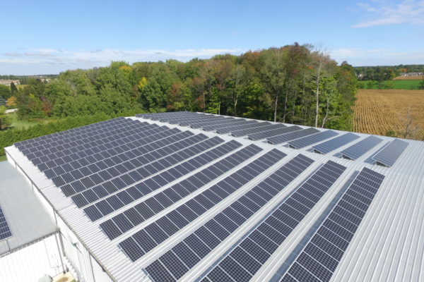 Solar panels on warehouse roof