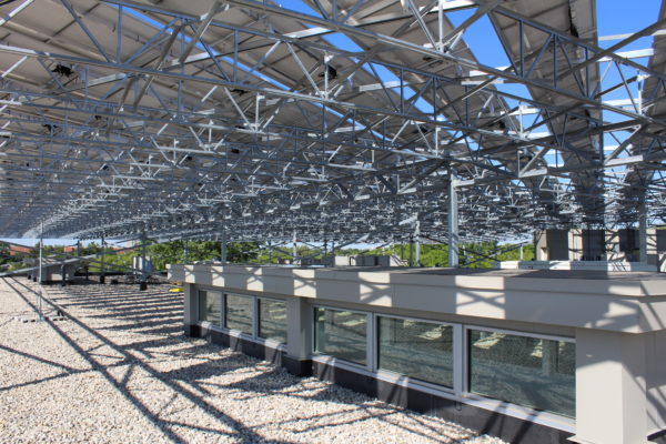 Rooftop solar panels raised