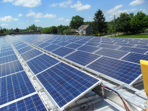 Rooftop solar panels tilted up
