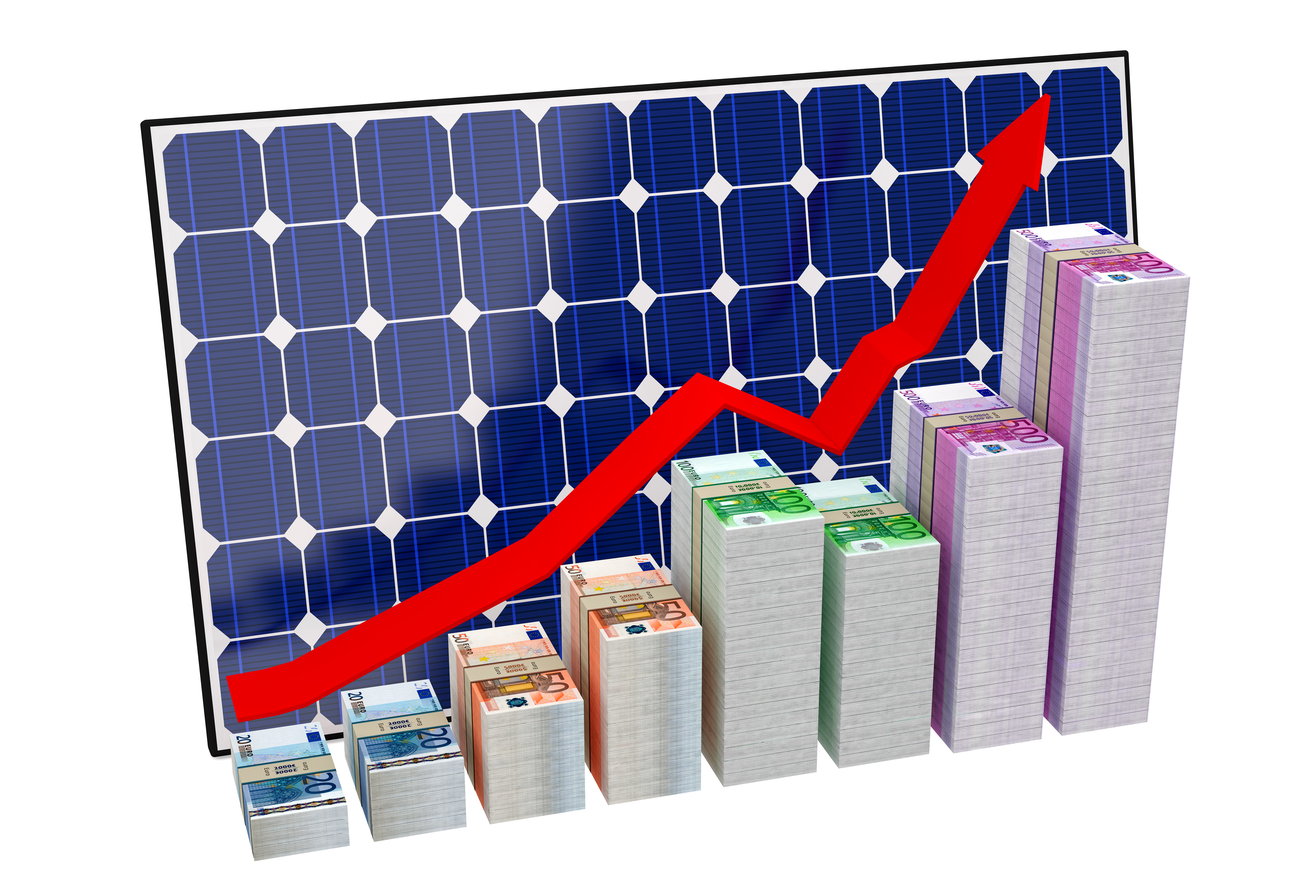 Solar Panel and increasing graph of banknotes